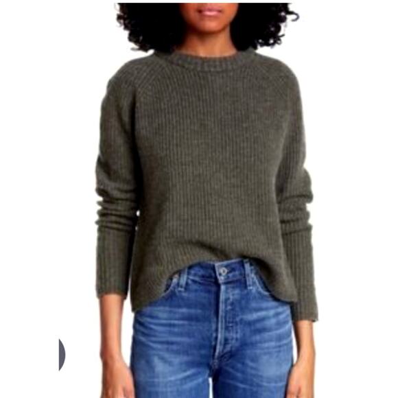 Jenni Kayne XS 100% Cashmere Fisherman Sweater $425 Fitted Olive Green/Dark Gray - Picture 9 of 9
